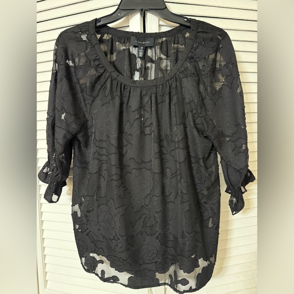 Halston 2 piece black floral top